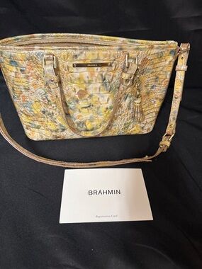 Brahmin Multicolor Embossed Leather Shoulder Bag with Yellow and Blue Tones